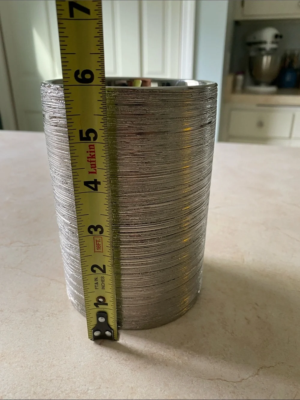 Metallic Silver Textured Cylinder Vase